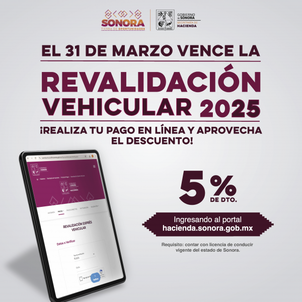 Invita Gobierno de Sonora a realizar trámite de revalidación vehicular 2025 en marzo